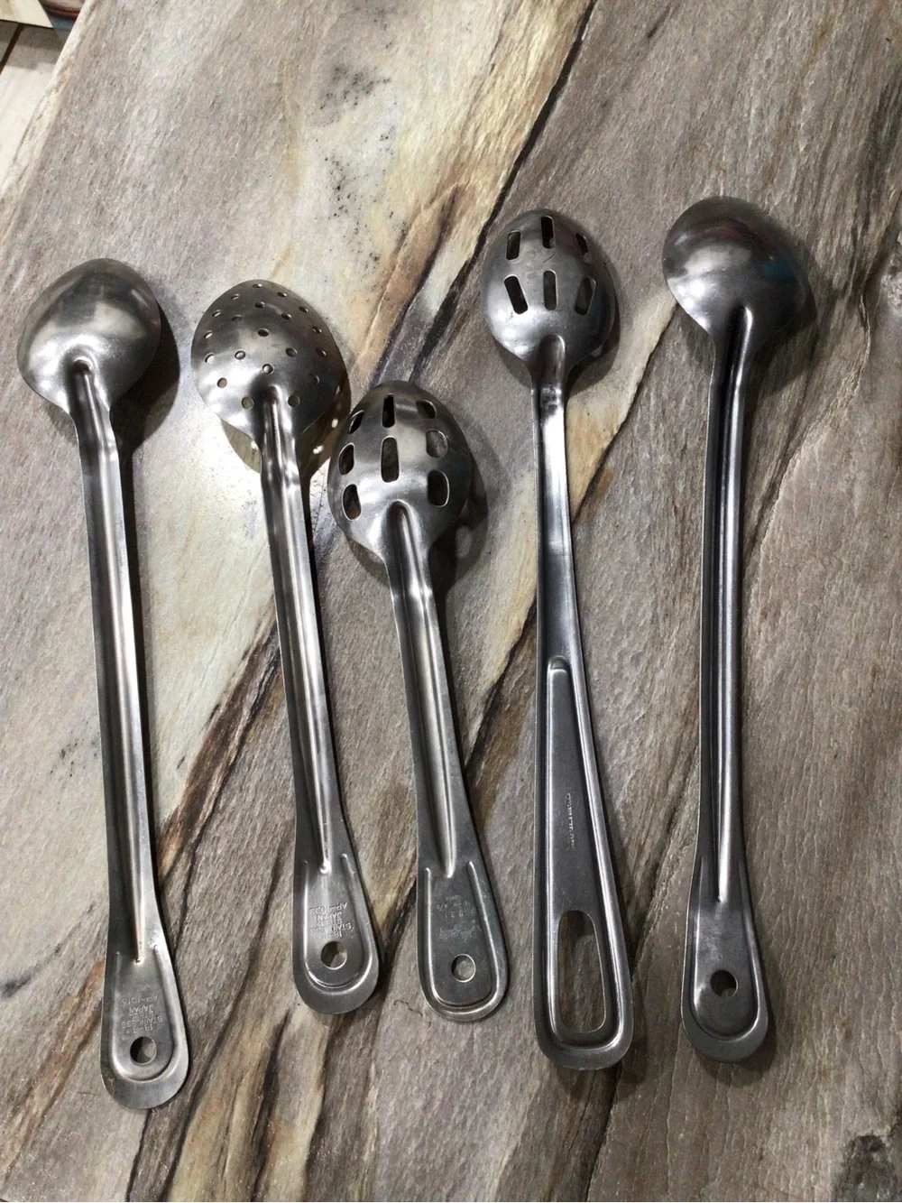 Set of 5 Vintage Stainless Steel Serving Spoons AP-1033 AP-1015 Japan #821 Korea